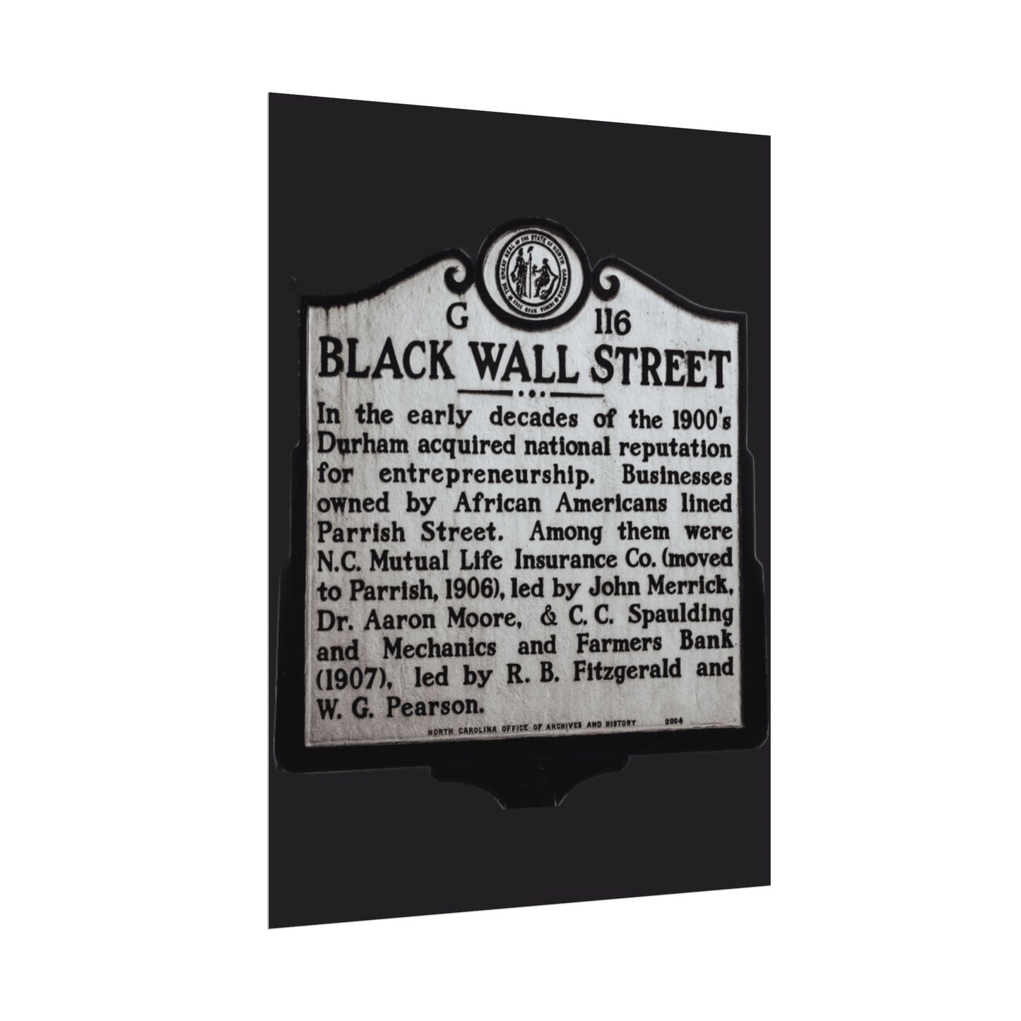 BLACK WALL STREET DURHAM NORTH CAROLINA Rolled Posters
