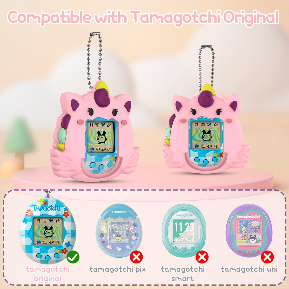 Silicone Case Compatible with Tamagotchi Original Virtual Pet Game Machine, Pink Anime Cute Cartoon Virtual Pet Game Machine Protector Cover for Tamagotchi Original Accessories ZOUSA