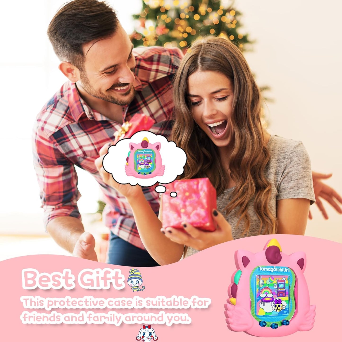 Cute Case Compatible with Tamagotchi Uni, Cute 3D Unicorn Pattern Silicone Protector Case for Tamagotchi Uni Virtual Pet Machine with Finger Lanyard ZOUSA