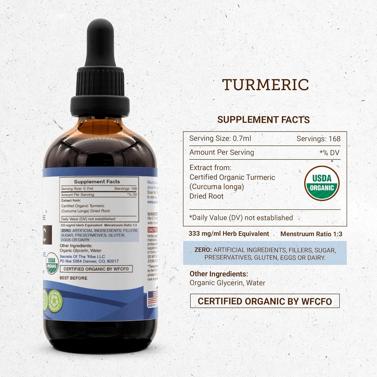 Turmeric USDA Organic Tincture | Alcohol-Free Extract, High-Potency Herbal Drops, Healthy Joints | Made from 100% Certified Organic Turmeric (Curcuma Longa) Dried Root (4 Oz) TLBH