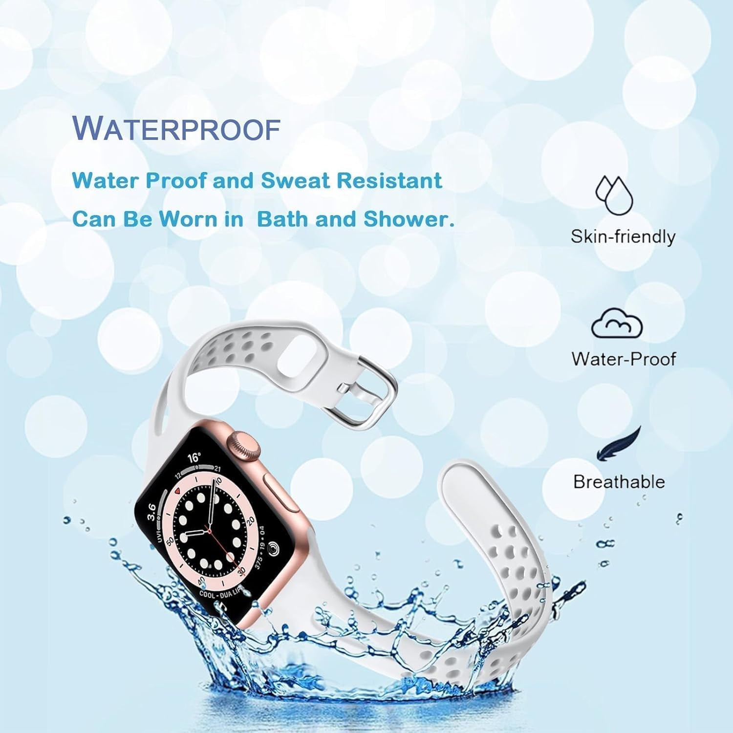 Slim Sport Band Compatible with Apple Watch Band Series 9 8 7 6 5 4 3 2 1/SE, 38/40/41 Mm, Women and Men, Soft Silicone Breathable Wristband, White