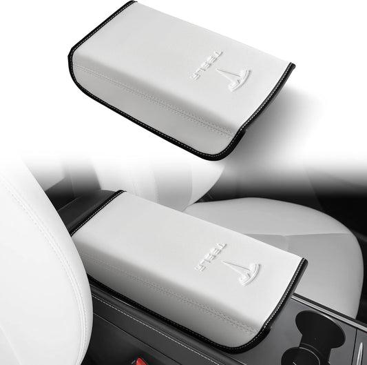 Armrest Cover Designed for Tesla Model 3/Y 2017-2023 2024,Leather Center Console Cover for Tesla Model 3/Y Interior Accessories White