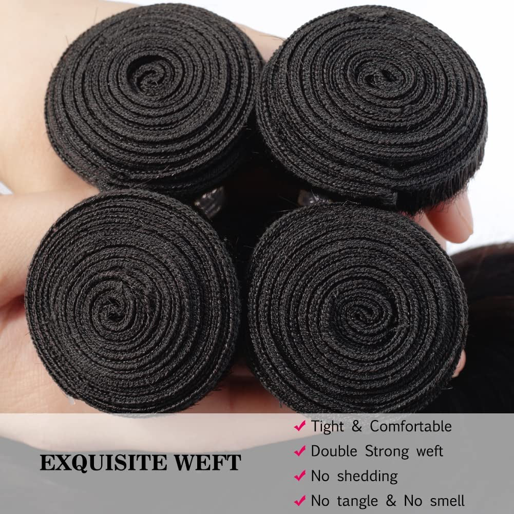 Body Wave Human Hair 4 Bundles Double Weft 10A Brazilian Hair Bundles (12/14/16/18 Inch New, 4 Bundles)