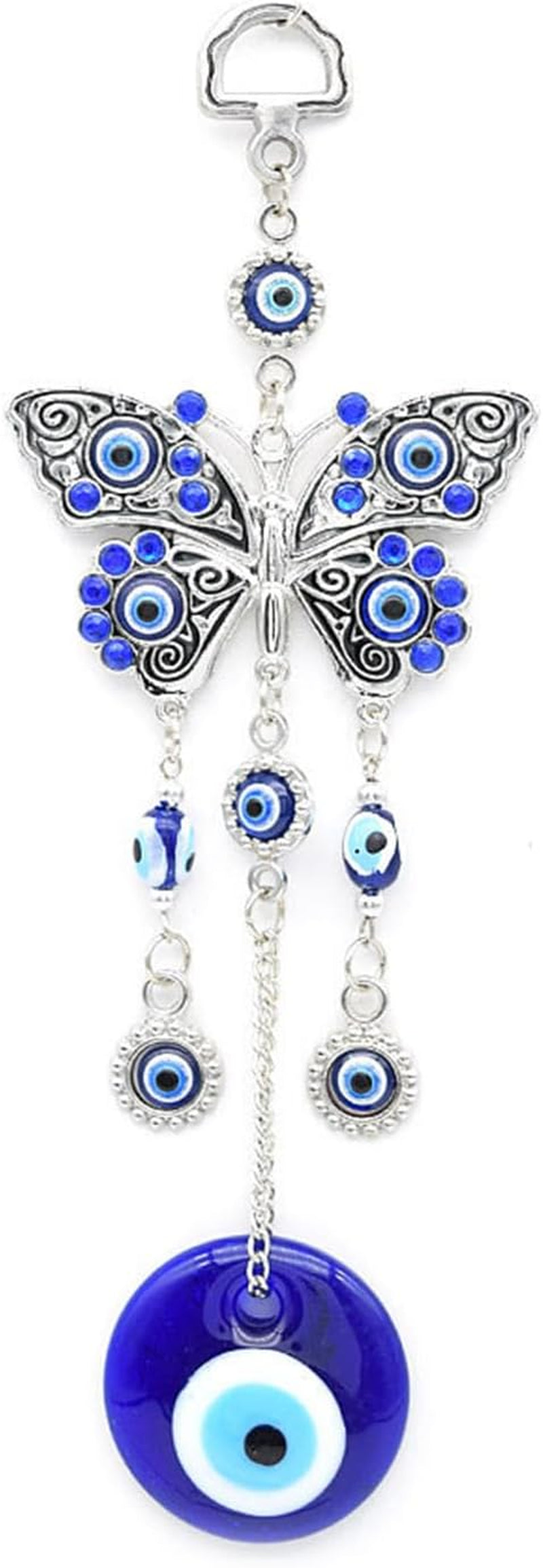 Blue Evil Eye Hanging Decoration Nazar Amulet Wall Hanging Home Protection and Blessing Decor (Butterfly-A)