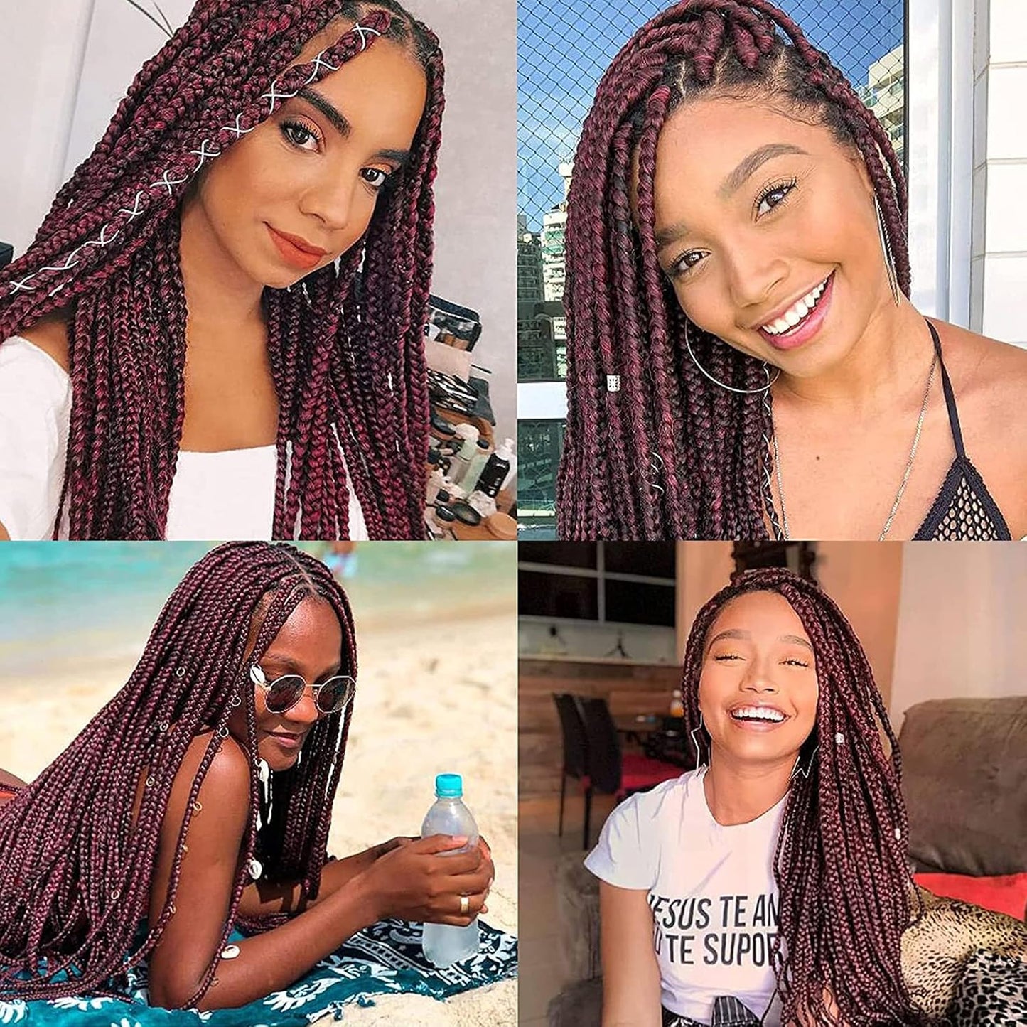 Pre Stretched Braiding Hair Burgundy Red 30 Inch 8 Packs Synthetic Crochet Braids Hot Water Setting Professional Soft Yaki Texture Synthetic Hair Extensions(99J)