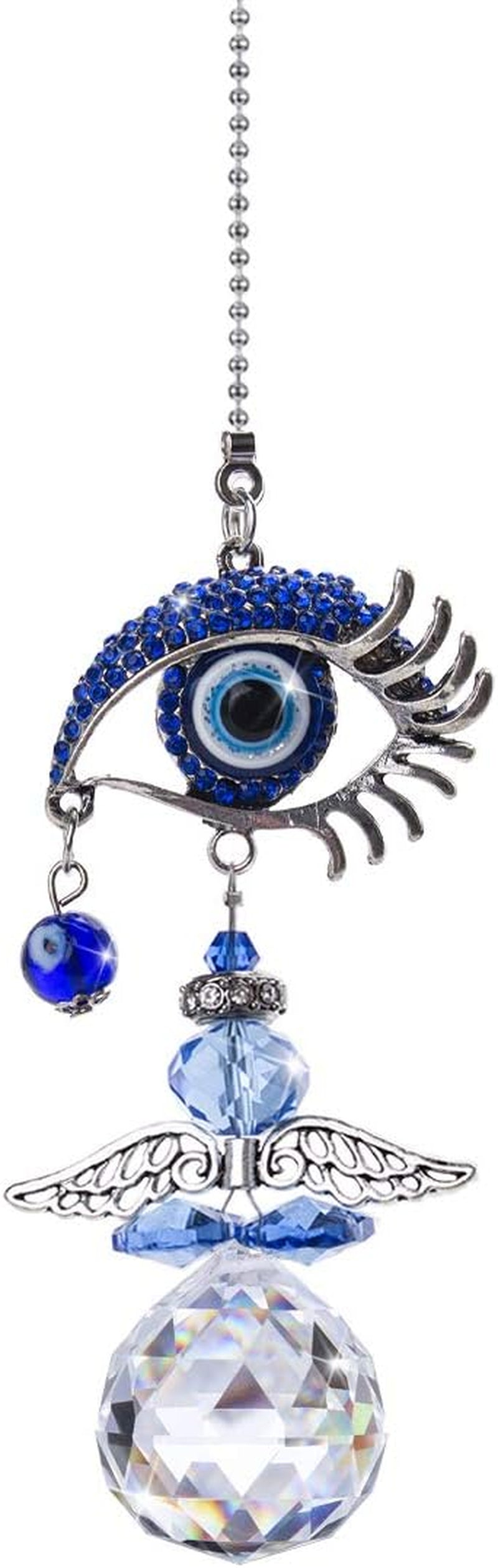 Hanging Crystal Angel Suncatcher Blue Evil Eye Protection and Good Luck Charm Chandelier Lamps Pendant(12.5In)