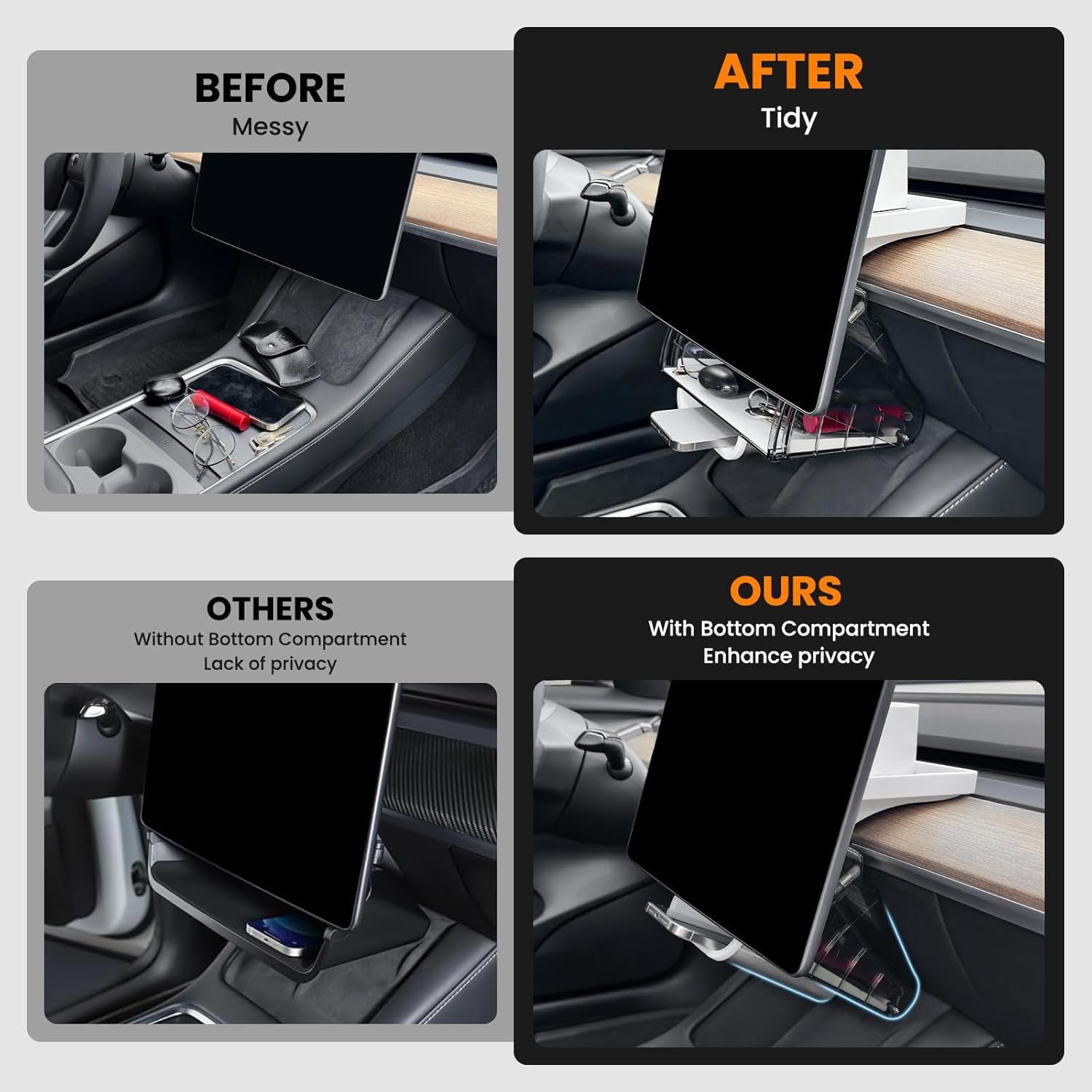 Hideable Tesla under Screen Storage Model Y/3, Magnetic Center Console Organizer behind Screen Tray Compatible with Tesla Model Y/3 Accessories 2024-2017 (Not Fit 2024 Model 3 Highland) -White