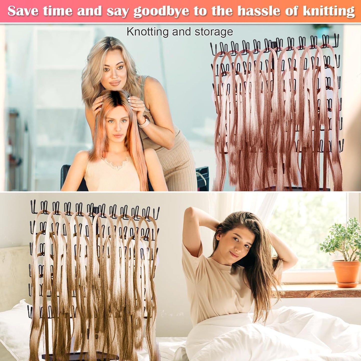 Braiding Hair Rack, with Salon Tray and Hair Braiding Kit, Portable Height Adjustable Hair Braiding Rack, Hair Racks for Braiders Standing -140 Pegs (Black)