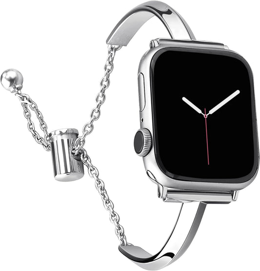Stainless Steel Band Compatible with Apple Watch Band 38Mm 40Mm 41Mm 42Mm 44Mm 45Mm Iwatch SE Series 9 8 7 6 5 4 3 2 1, Slim Versatile Bangle Bracelet for Women