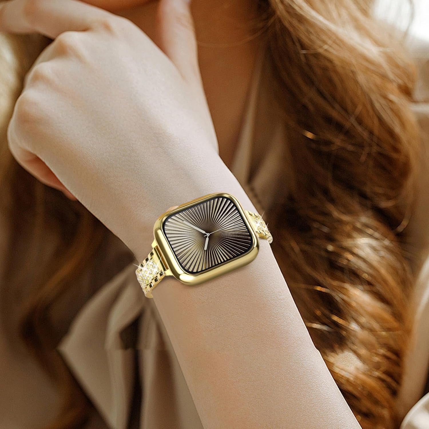 40Mm Soft Flexible TPU Case and Metal Bands Compatible for Apple Watch Series 6/5/4/SE, Gold