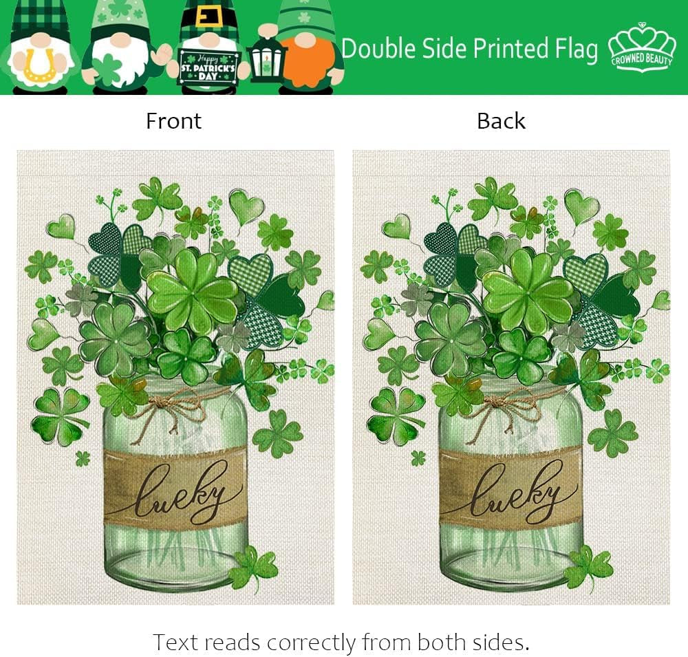 St Patricks Day Shamrocks Mason Jar Garden Flag 12X18 Inch Double Sided for outside Small Burlap Green Clovers Lucky Welcome Yard Holiday Flag
