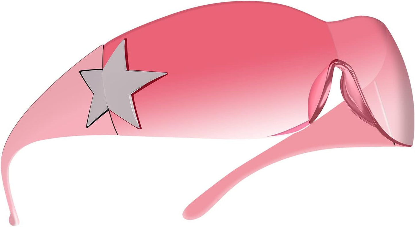 Rimless Y2K Sunglasses for Women Men,Trendy Shield Wrap around Sunglasses Oversized Fashion Frameless Sun Glasses