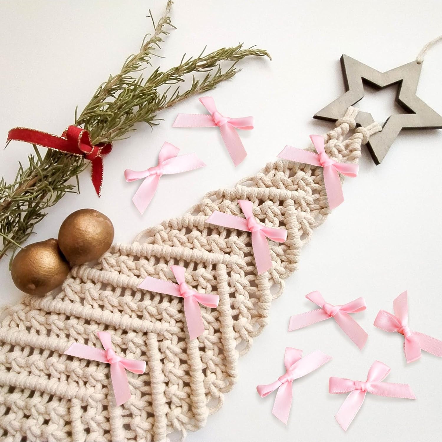 35Pcs Mini Pink Ribbon Bows, Small Satin Ribbon Bow, Cute Soft Bowknot Sewing Accessories for Flowers Bakery Wrapping Christmas Wedding Birthday Party Decoration