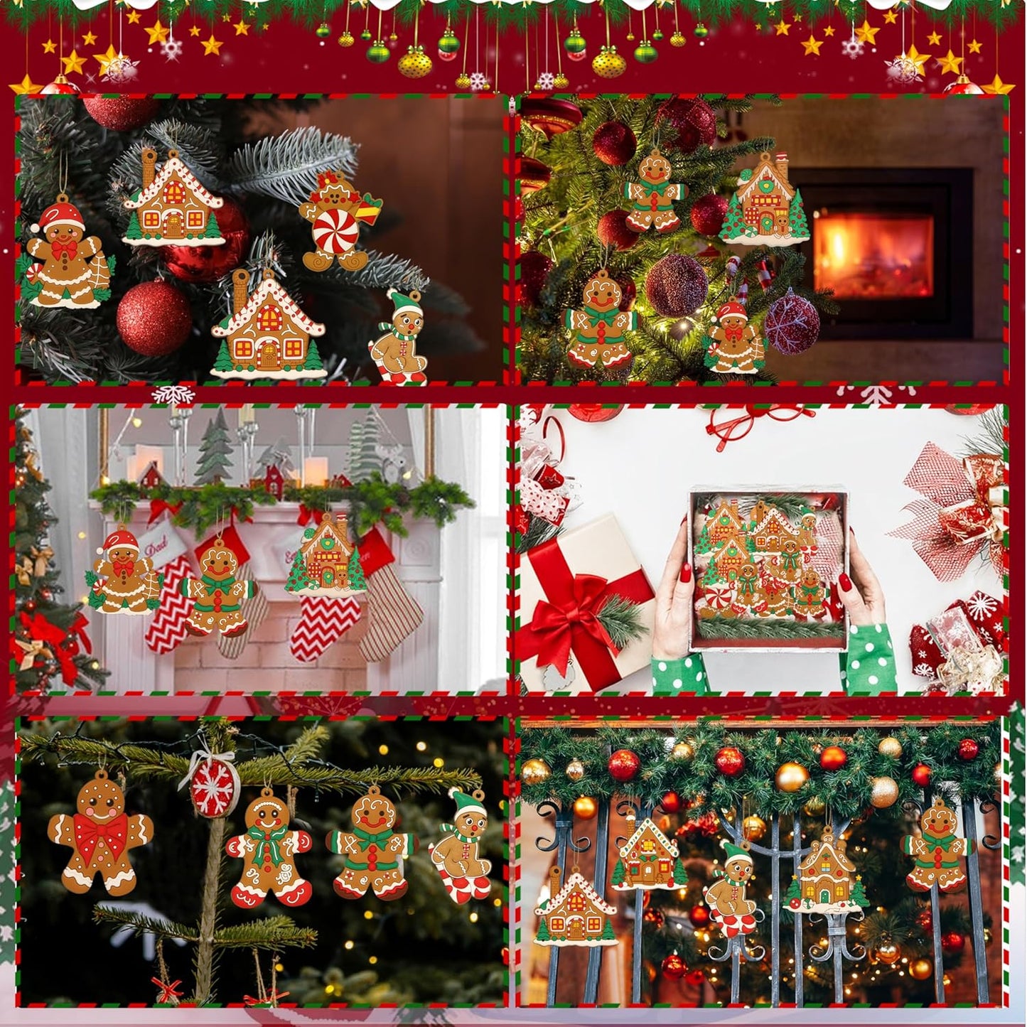 12 PCS Gingerbread Christmas Ornaments - Christmas Tree Decorations Plastic Gingerbread Figurines Ornaments Gingerbread House Ornaments Christmas Tree Hanging Decorations Decor Party