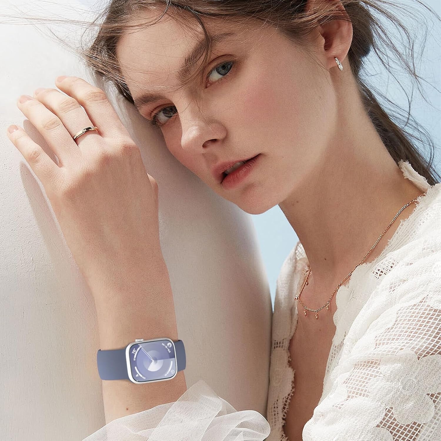 Extra Widened Silicone Bands Compatible with Apple Watch 38Mm 40Mm 41Mm 42Mm 44Mm 45Mm 49Mm, Replacement Soft Sport Strap Wristbands for Iwatch Series 9/8/7/6/5/4/3/2/1 Ultra SE Women Men, Blue Gray