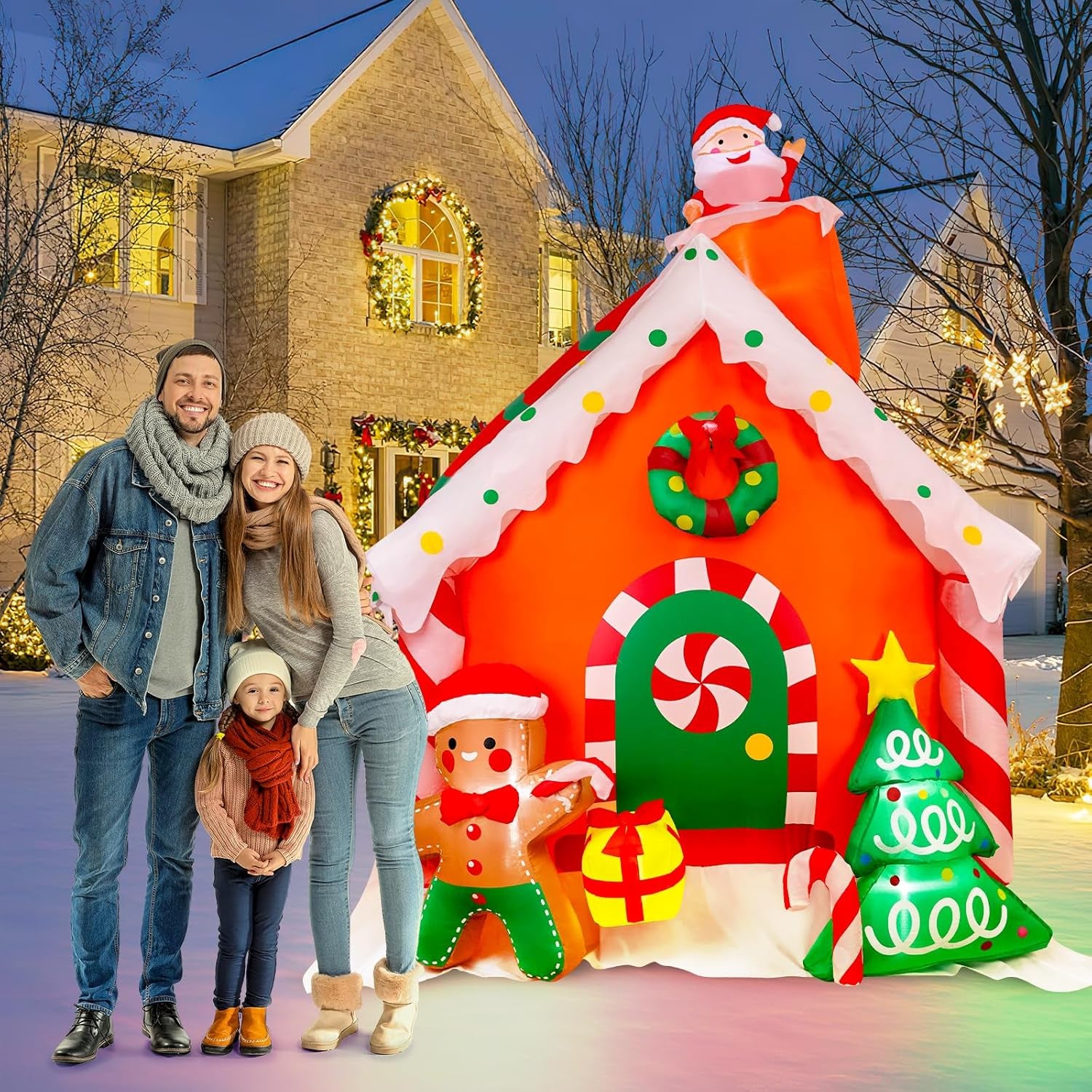7.5 FT Tall Christmas Inflatables Gingerbread House Built-In LED Lights Blow up Christmas Decor for Xmas Party Holiday Outdoor Garden Lawn Yard Decorations