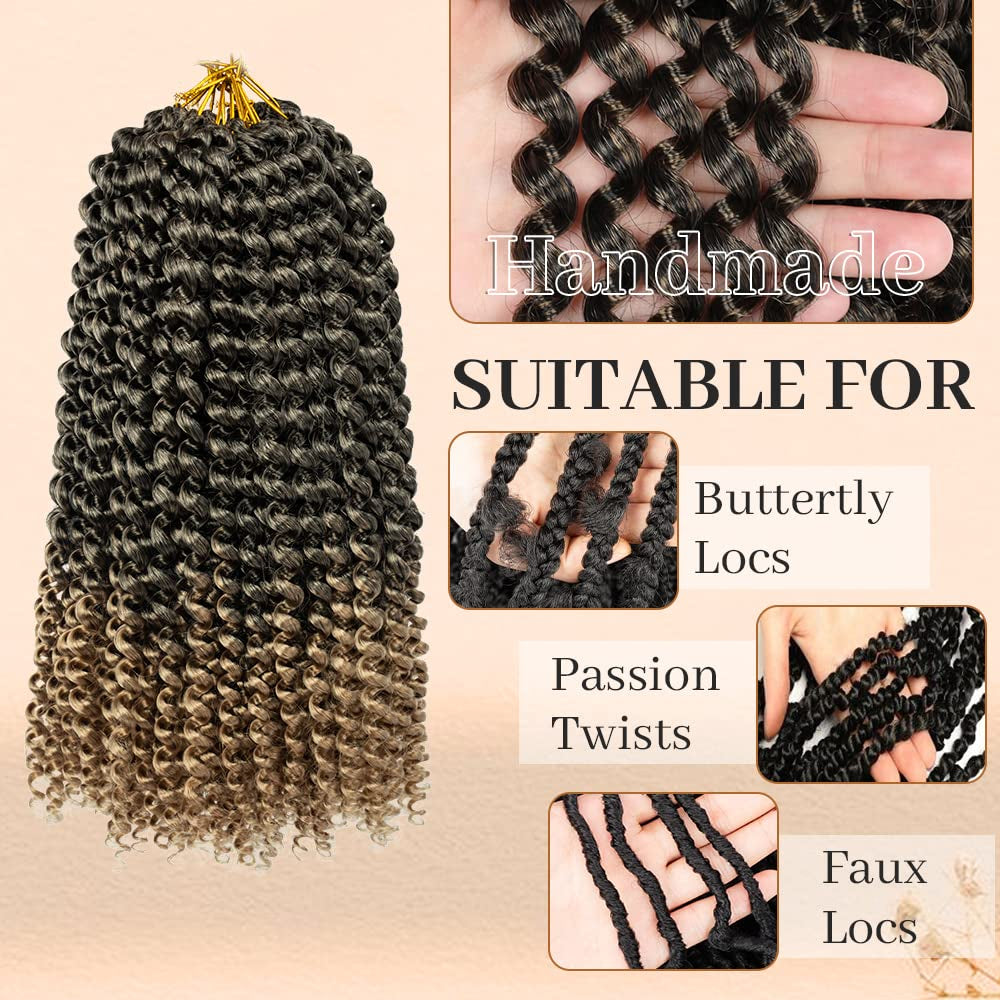 Passion Twist Hair 12 Inch 8 Packs Passion Twist Braiding Hair Water Wave Crochet Hair Extensions Bohemian Braids Passion Twist Crochet Hair Ombre Blonde (12 Inch,1B/27)