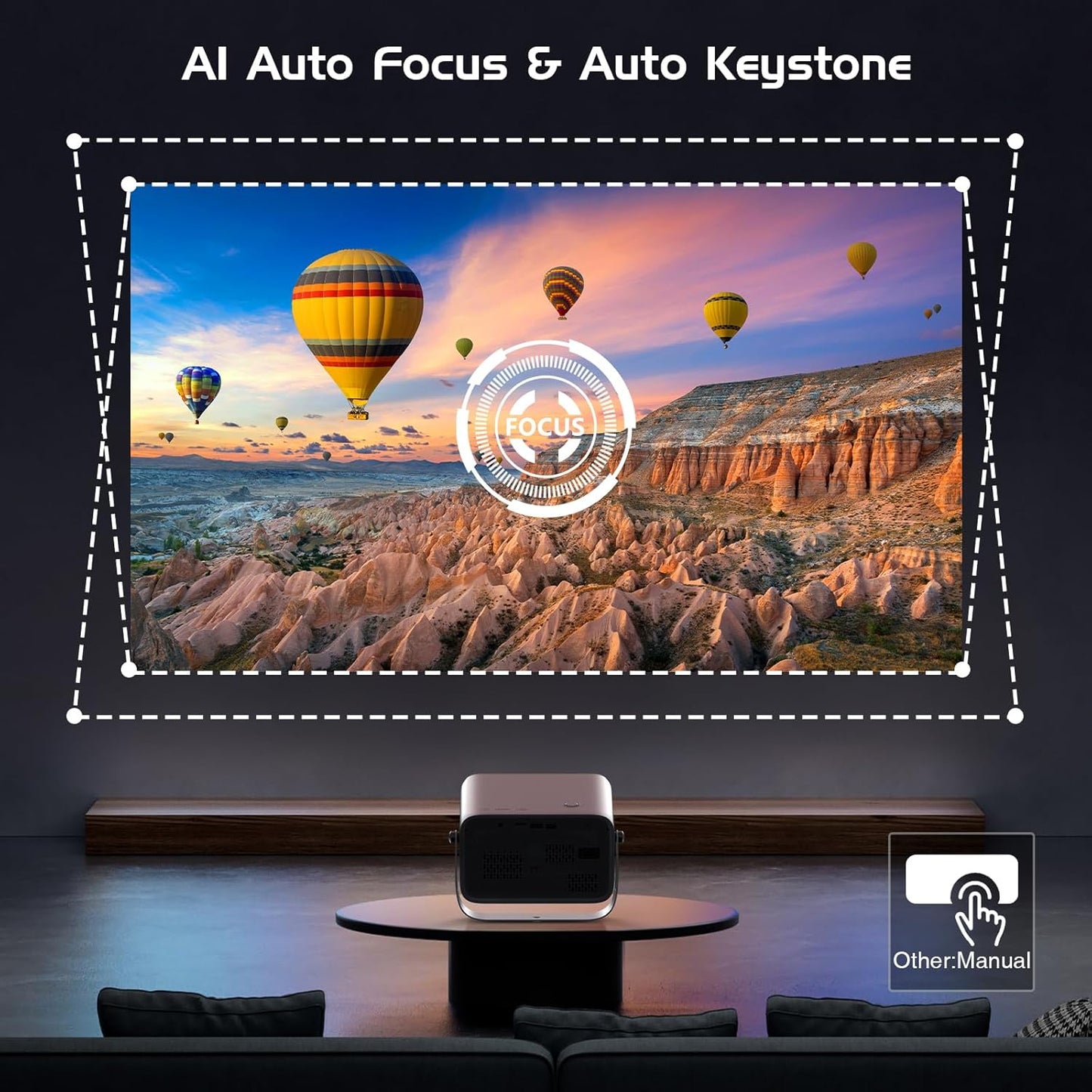 【Auto Focus/Keystone】4K Projector with Wifi and Bluetooth, 360° Rotating Movie Projector, Portable Projector with 400 ANSI, Outdoor Projector for Phone/Pc/Tv Stick/Dvd/Usb/Hdmi