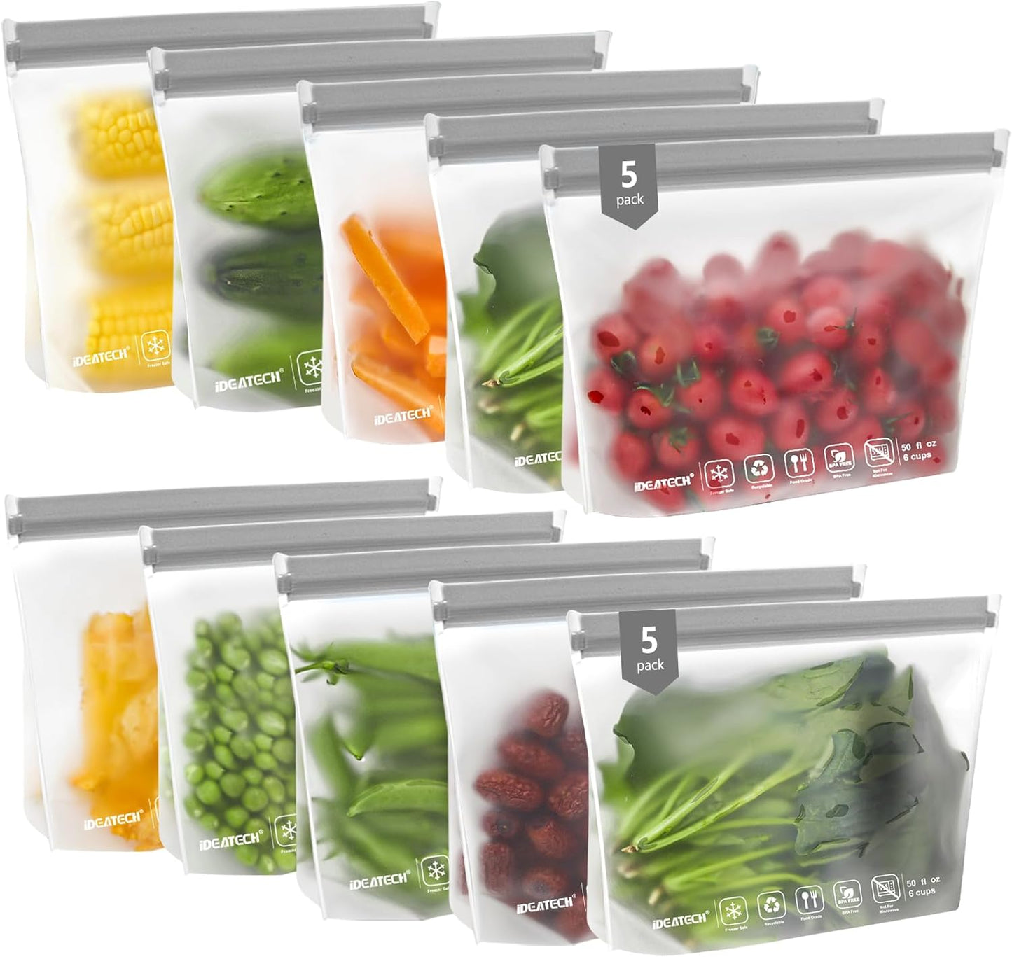 20Pack Dishwasher Safe Reusable Bags, Leakproof Reusable Freezer Bags, BPA Free Reusable Food Storage Bags Sandwich Bags Snack Bags for Lunch Travel(8 Gallon 6 Quart 6 Snack,Colored)