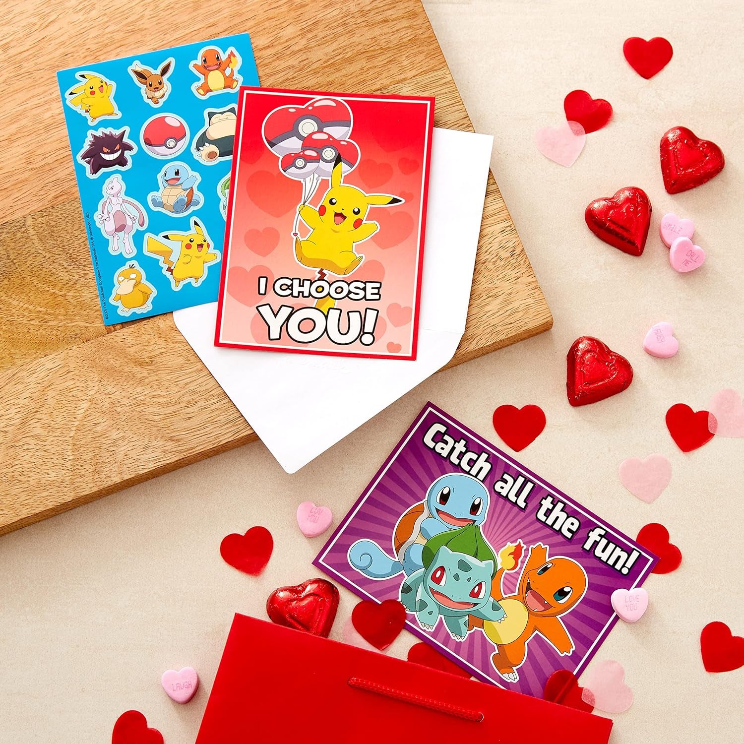 Pokémon Valentines Day Cards and Stickers for Kids School (24 Classroom Valentines with Envelopes)