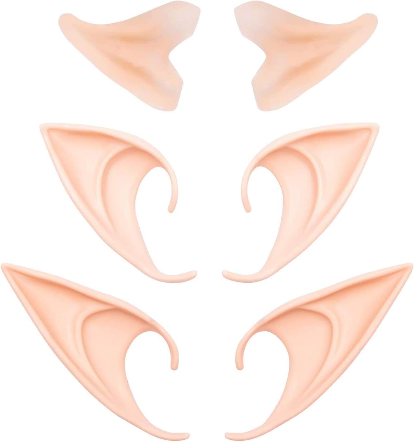Cosplay Fairy Pixie Elf Ears - Soft Pointed Tips Anime Party Dress up Costume Masquerade Accessories for Halloween Christmas Party, 3 Pair