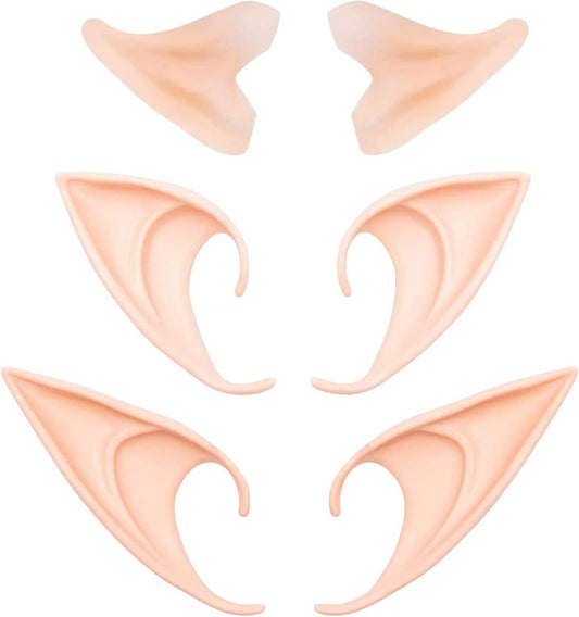 Cosplay Fairy Pixie Elf Ears - Soft Pointed Tips Anime Party Dress up Costume Masquerade Accessories for Halloween Christmas Party, 3 Pair