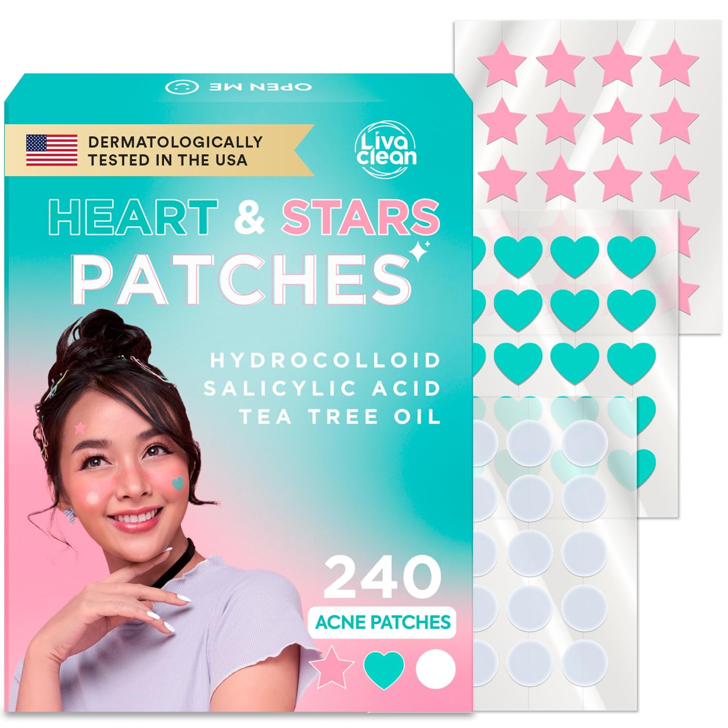 Star Pimple Patches for Face W/Hydrocolloid, Salicylic Acid & Tea Tree, 240 Patches, Hydrocolloid Acne Patch, Cute Star Pimple Patch for Healing Stickers Zit Superstar