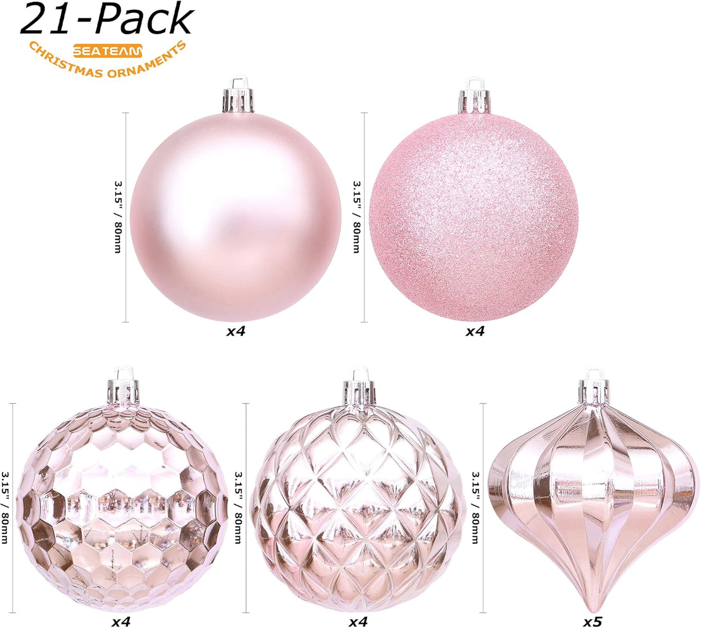 21-Pack Christmas Ball Ornaments with Strings, 80Mm/3.15-Inch Large Size Baubles, Shatterproof Plastic Christmas Bulbs, Hanging Decorations for Xmas Tree, Holiday, Wedding, Party, Pink