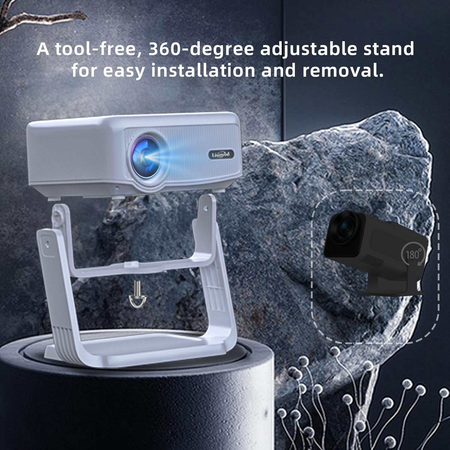 [360° Adjustable Stand] Mini Projector with Wifi and Bluetooth - Electric Focus & Auto Keystone Native 1080P Portable Projector,  L02 Movie Phone Projector for Phone/Laptop/Hdmi/Tv Sticks