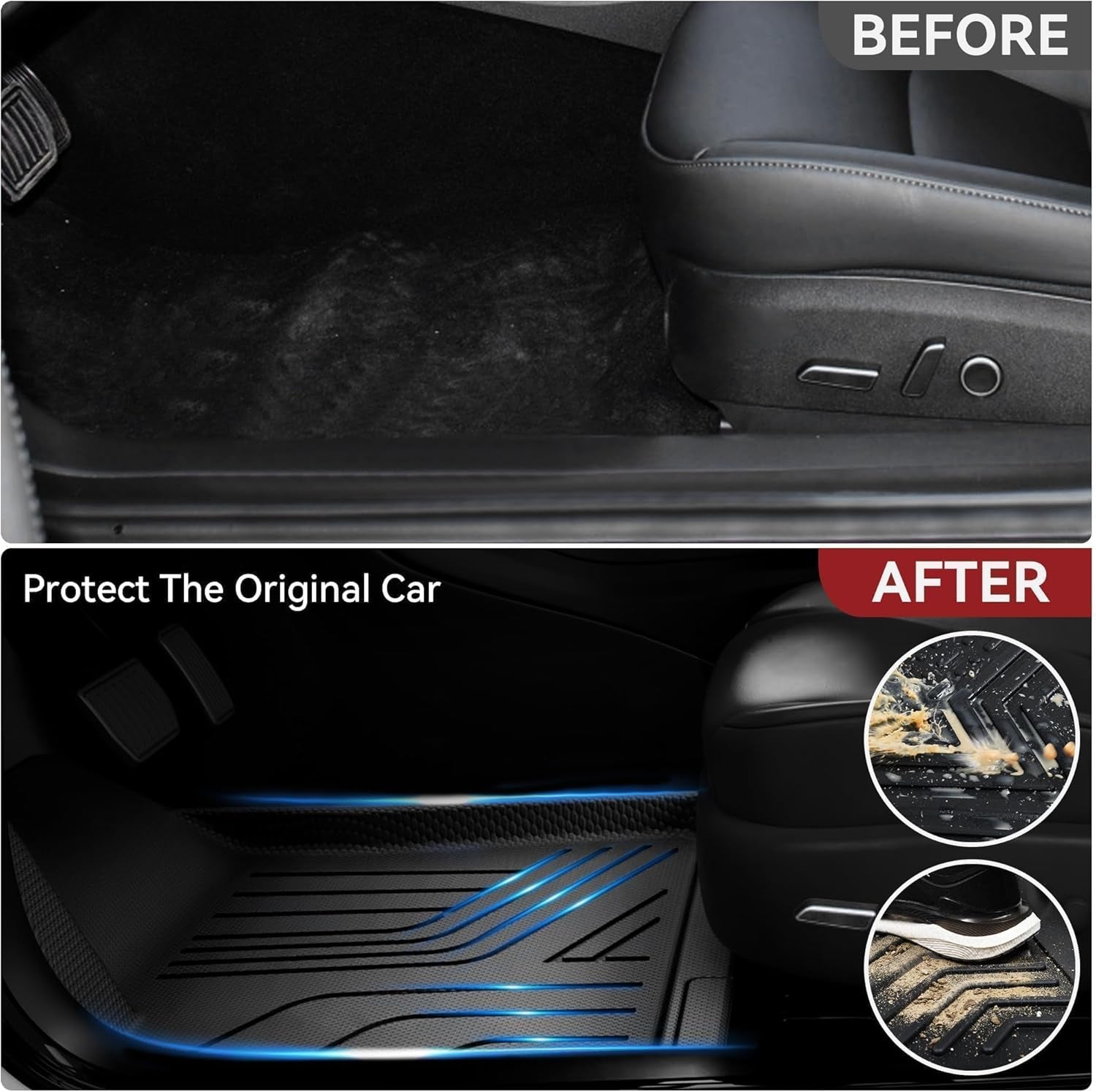 9PCS Tesla Model Y Floor Mats 7 Seater 2024 2023-2021 Cargo Mats Full Sets All-Weather Floor Mats for Model Y 2024 Accessories ,3D Anti-Slip Rear Trunk Mat Cargo Liners Interior