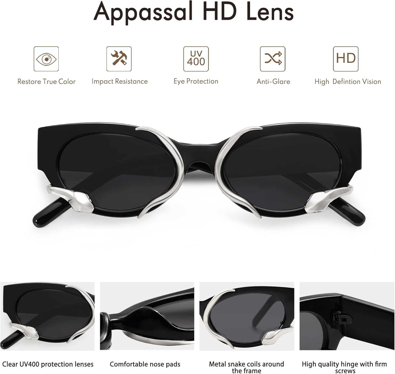 Trendy Sunglasses for Women Men Vintage Narrow Cateye Metal Snake Sunnie Y2K Accessories AP3621