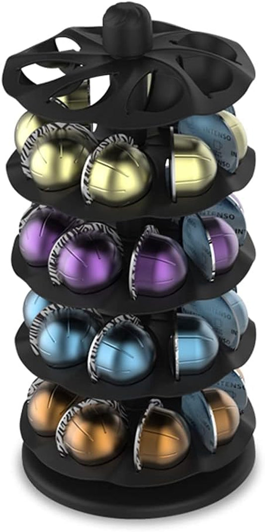 Rotary Coffee Pod Capsules Carousel Holder Organizer Compatible with 40 Nespresso Vertuoline Capsules (Black)