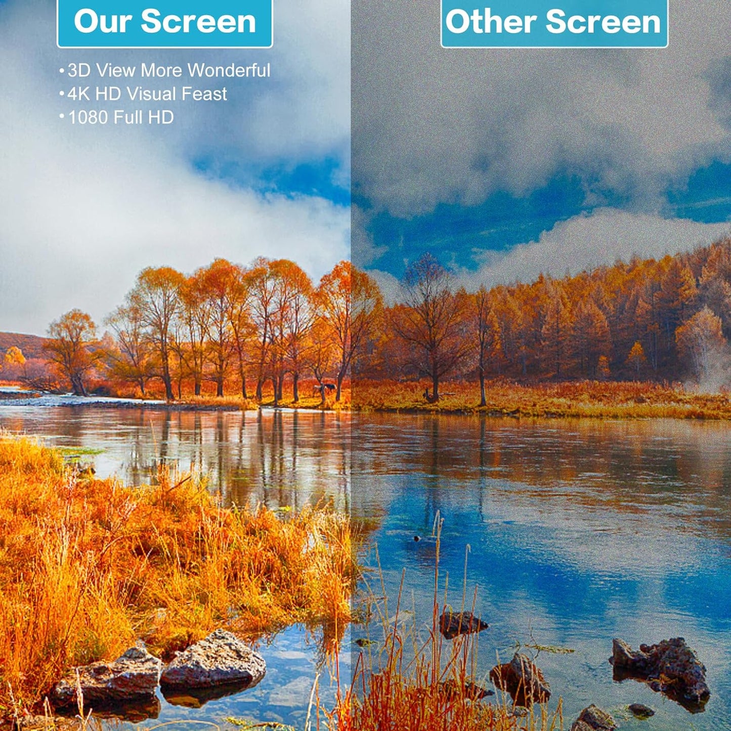 Projector Screen 120 Inch, Movie Projector Screen 16:9 Foldable and Portable Anti-Crease Indoor Outdoor Projection Double Sided Video Projector Screen for Home, Party, Office, Classroom