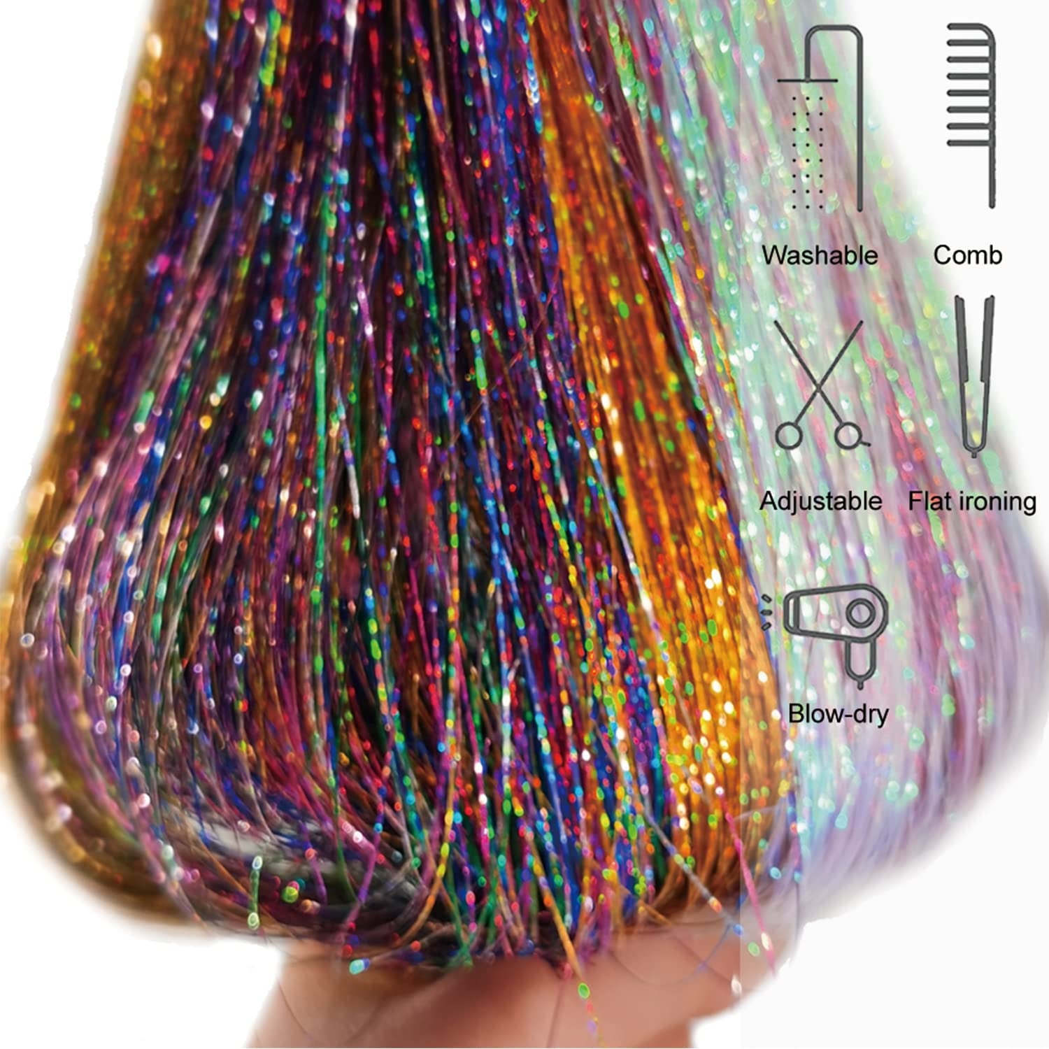 12Pcs Hair Tinsel Clip in 19.6Inch Glitter Tinsel Hair Extensions Clip in Hair Tinsel Kit Heat Resistant Shiny Sparkle Fairy Hair Accessories for Women Girls Kids (Pink)