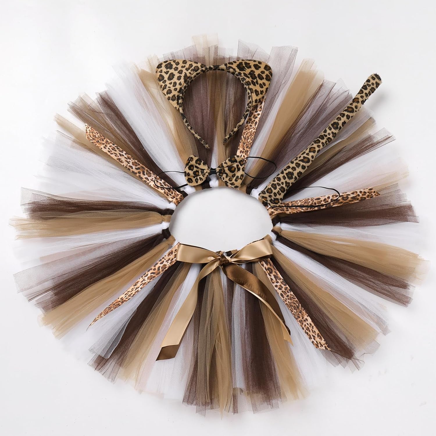 Baby Girls Jungle Animals Costume Tulle Tutu Skirt Ears Headband Bow Tie and Tail Set for Halloween Cosplay Dress Up