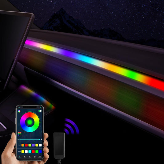 Neon Lights for Tesla Model 3 Model Y 2023-2020 RGBIC Color Changing LED Strip Lights for Dashboard with APP Control for Tesla Model 3 Model Y Accessories 2023-2020