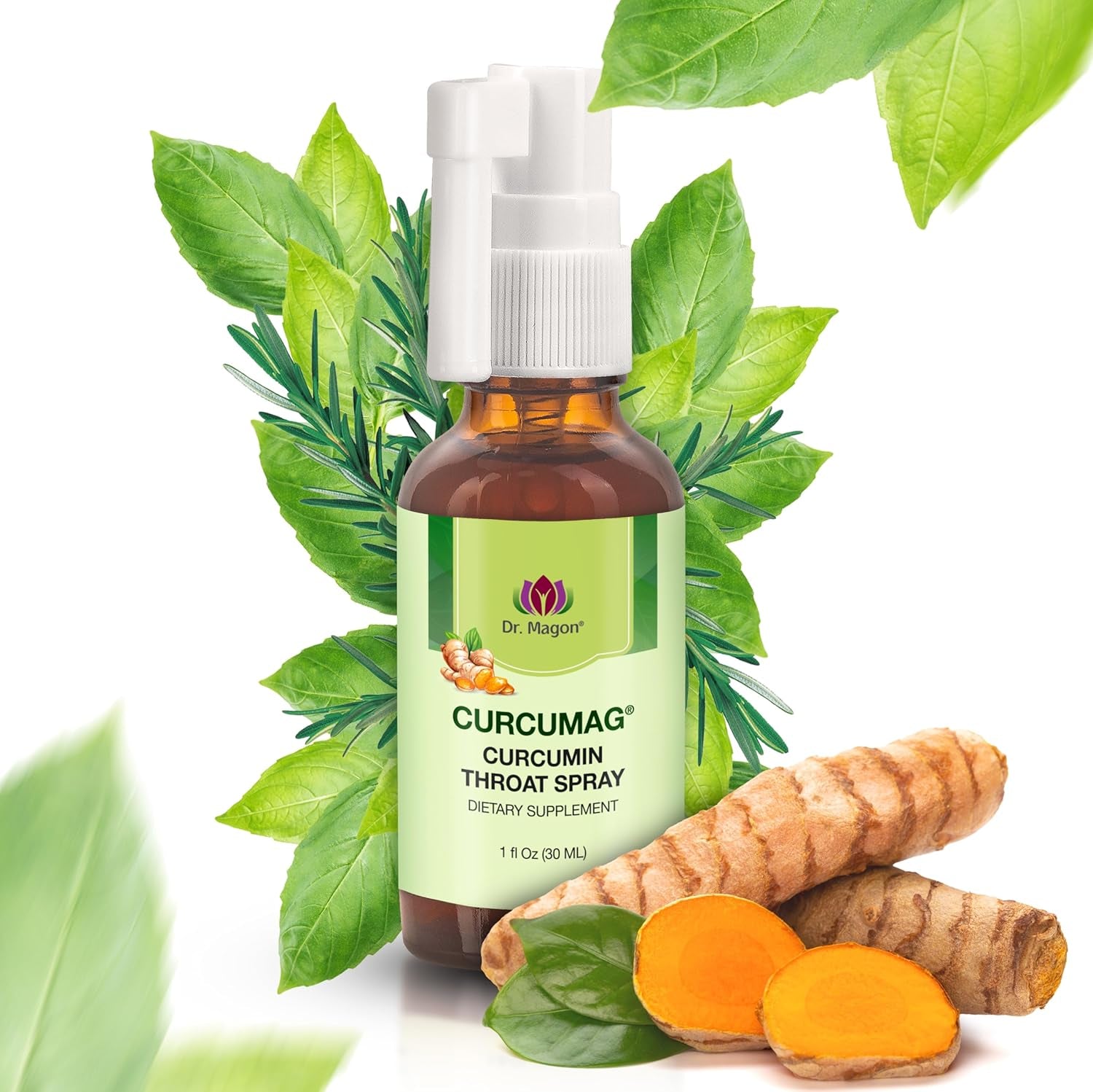 Natural Turmeric Curcumin Throat Spray by Dr. Magon, Throat Calm, Soothing Throat Spray, Immune Support, Extra Strength UC3 Clear Curcuma Longa Dry Extract, 1 Fluid Oz TLBH