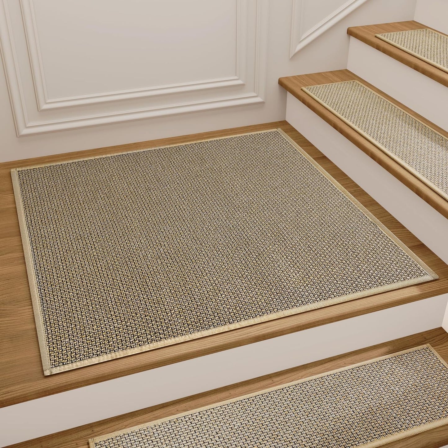 Stair Treads Carpet for Wooden Steps, Non Slip Landing Mat Rug Whit Rubber Backing, Polyester Soft Stairs Resistant Indoor Skid Runner Safety Rugs for Family, Absorbent Washable 31" X 31" Brown