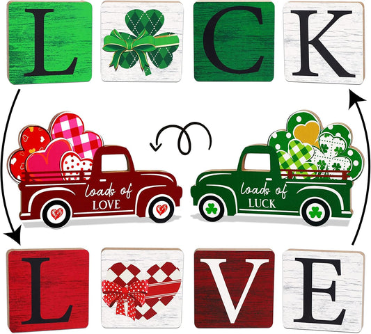 5PCS Valentines Day Decor/St.Patricks Day Decorations Reversible Table Centerpieces Tiered Tray Ornament for Home Party Decor