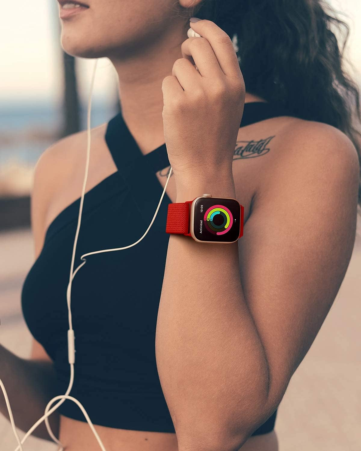 Stretchy Nylon Watch Bands Compatible with Apple Watch Series 10/9/8/7/6/5/4 Ultra 2/1 SE, Adjustable Braided Elastic Sport Loop Rugged Straps for Iwatch Women Men (Bright Red, 44/45/46/49MM)
