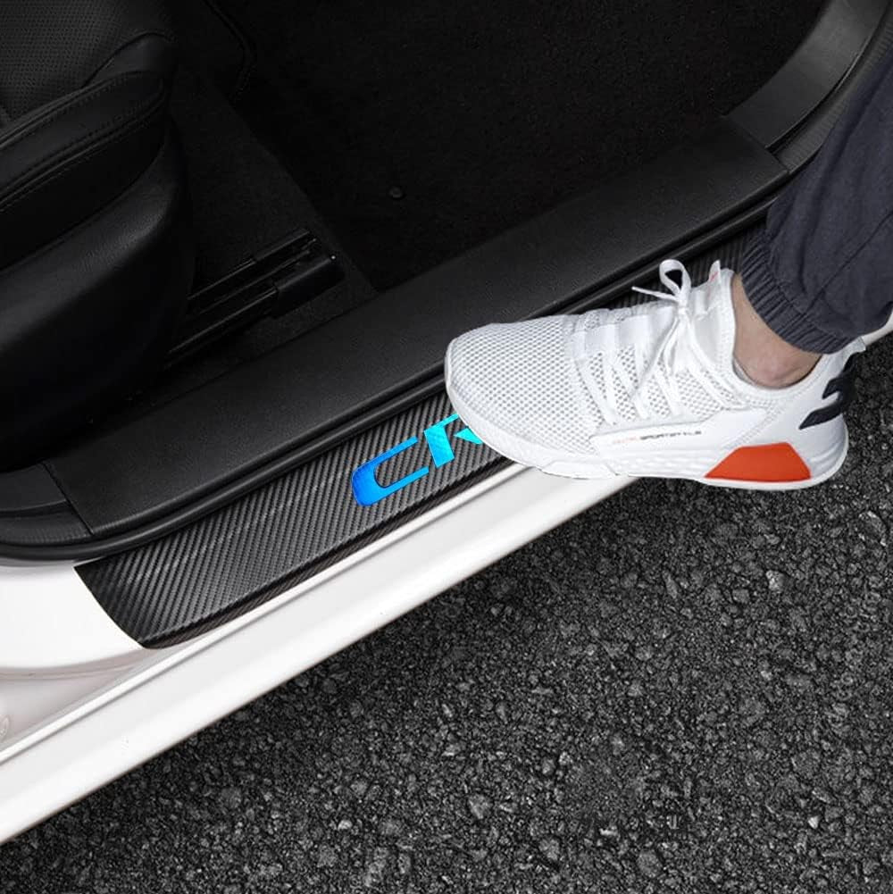for 2006-2023 2024 2025 CRV CR-V Carbon Fiber Style Leather Door Sill Protector Anti-Dirty Scuff Plate Cover Guard Sills Protector Trim,Welcome Pedal Protect 4PCS -SLIVER
