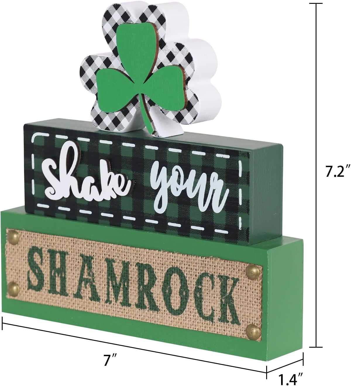 St Patricks Day Decorations,  3-Layered Shamrock Wood Block St Patricks Day Decor, Shamrock Ornaments Shake Your SHAMROCK Sign Saint Patricks Day Decorations for the Home, Table, Mantel
