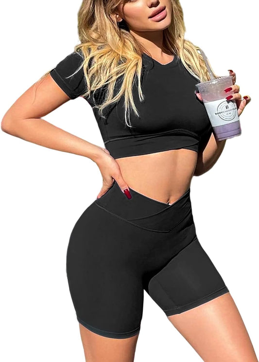 Snatched Waist Crossover Sets Naked Feeling Workout Gym Outfit Loungewear