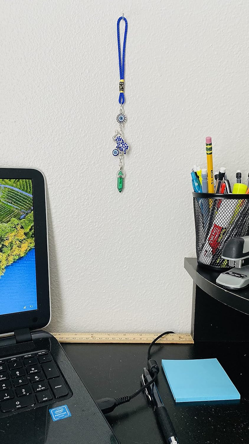 Elephant, Malachite Green Crystal, Mandala Hanging Pendant - Good Luck Car Ornaments for Rear View Mirror