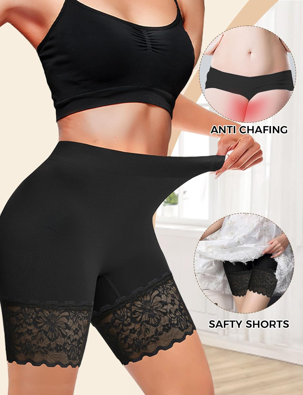 1-3 Pack Lace Slip Shorts for Women under Dresses, Seamless anti Chafing Shorts Summer