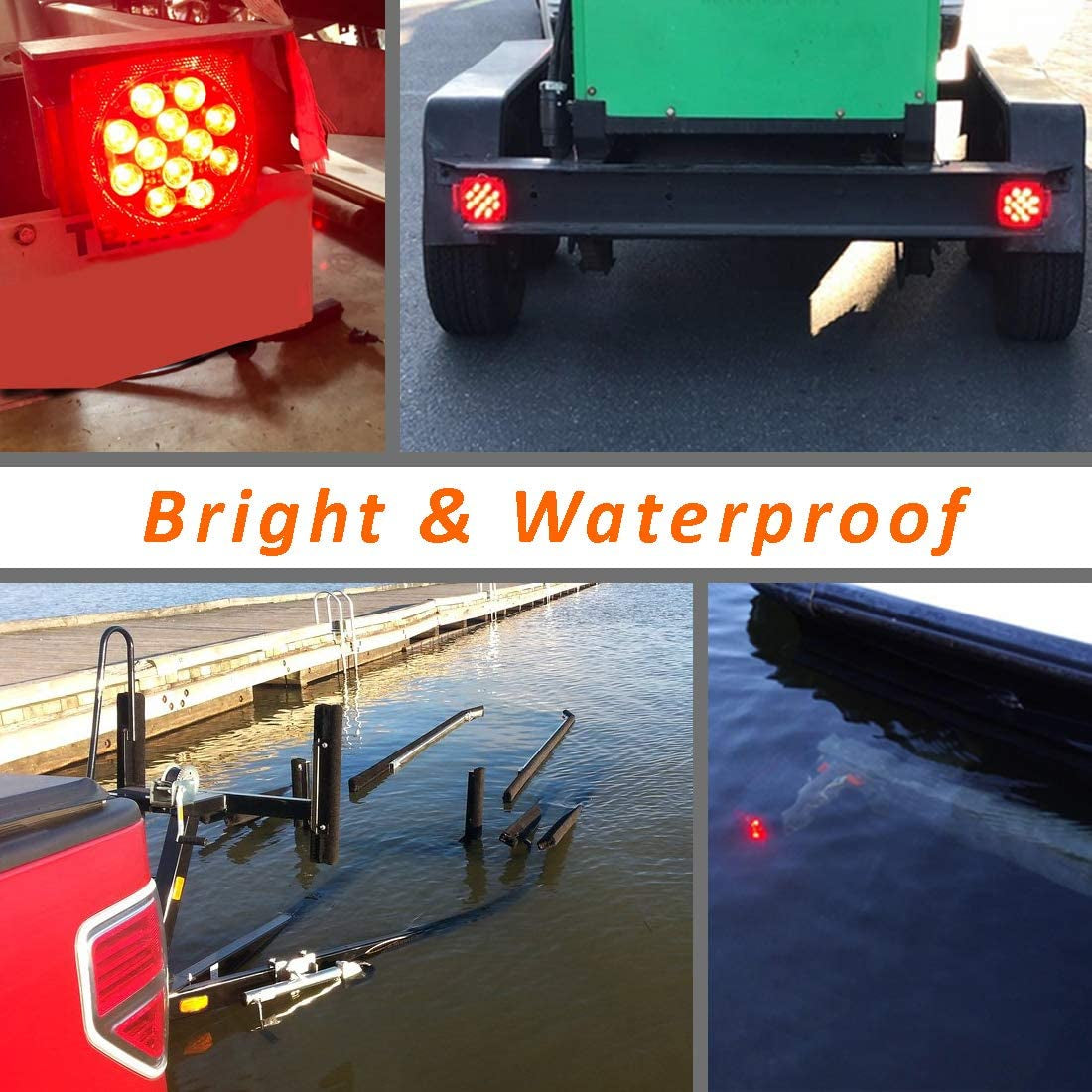 12V LED Submersible Left and Right Trailer Lights Stop Tail Turn Signal Lights for under 80 Inch Boat Trailer Truck RV Marine-Replacement for Your Incandescent Bulb Units