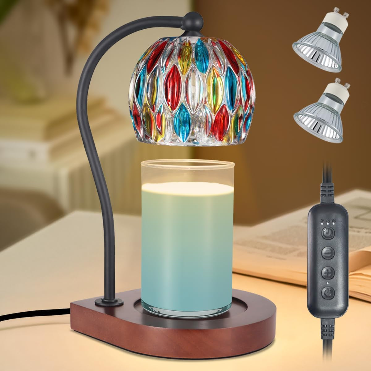 Dimmable Candle Warmer Lamp with Timer for Scented Jar Candles Electric Candle Wax Melt Warmer Suitable for Bedroom New Home Decor Christmas Birthday Gifts for Women Mom(With 2 Bulbs)