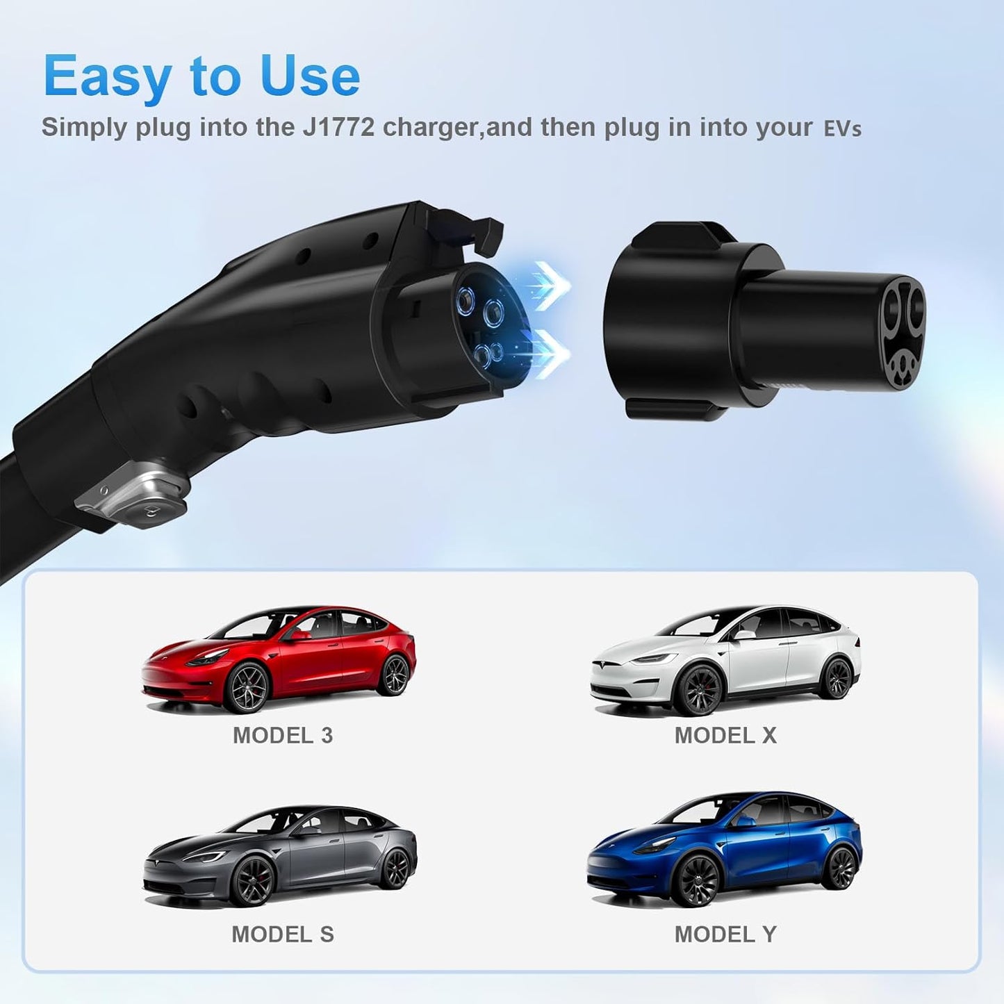 J1772 to Tesla Charger Adapter, Max 80A 280V Fast Charging for Tesla Model 3/Y/X/S with Safety Certified Charger Connecting Charging Adapter, SAE J1772 EV Adapter for Tesla Cars Only