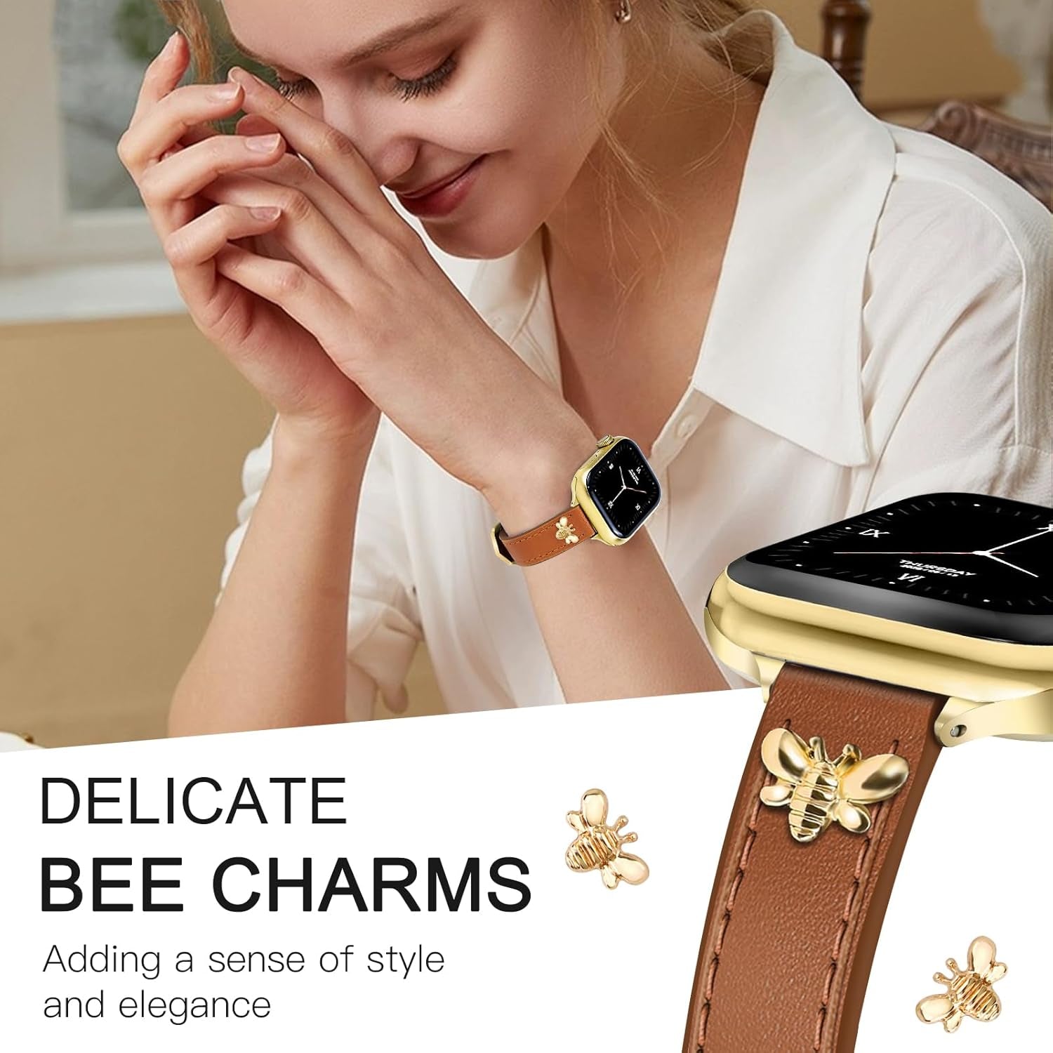 Elegant Slim Leather Bands Boho Beaded Watch Band Bundle Compatible with Apple Watch 38Mm 40Mm 41Mm 42Mm 44Mm 46Mm 45Mm 49Mm Women for Iwatch Series 10/9/8/7/6/5/4/3/2/1/Se/Ultra