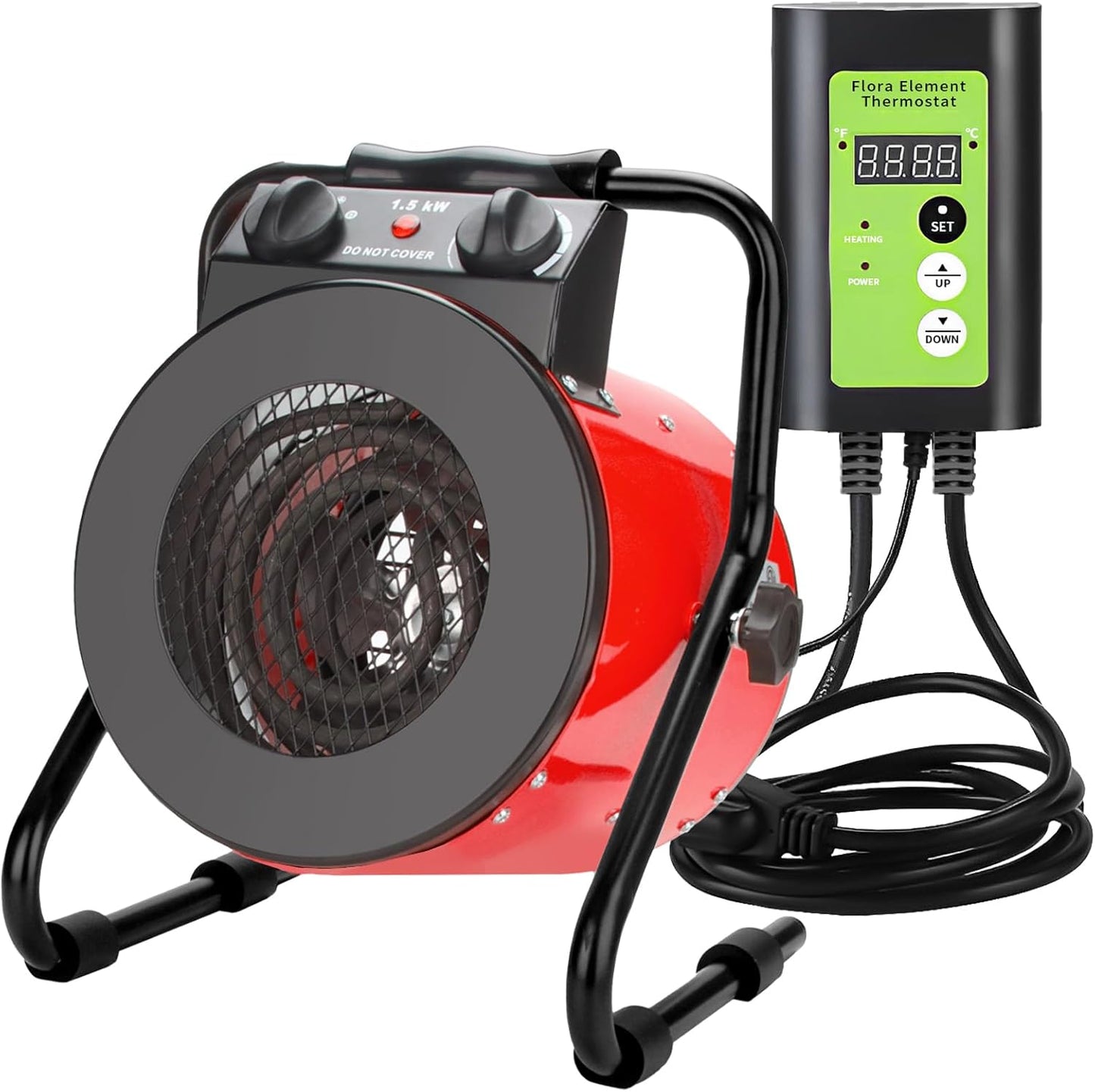 Greenhouse Heater, 1500W Portable Electric Space Heater with Digital Thermostat, 90° Adjustable Angle, Overheat Protection and Fast Heating, Outdoor Heaters for Patio, Garage, Grow Tents (Red)